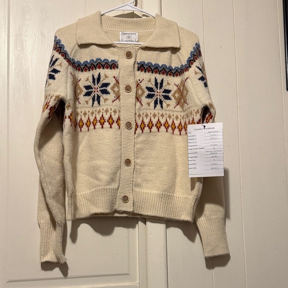 Absolutely Cream and Blue Patterned Cardigan NWT - image 1